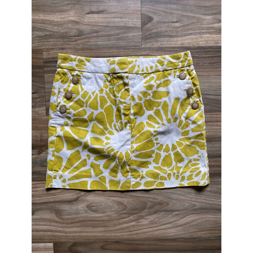 J.Crew Yellow Green Floral Cotton Skirt Size 2